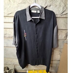 Bobby Chan Mens XXL Silk Bamboo Billiards Graphic Button Down Shirt Black Grey
